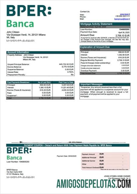 imprimível Itália BPER Banca Declaração de hipoteca Word e modelo PDF
